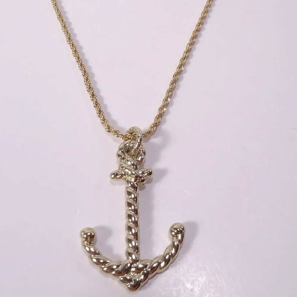 Banana Republic Roots of BR Gold Ribbon Rope Anchor Pendant Necklace NWT 88 - Picture 2 of 15